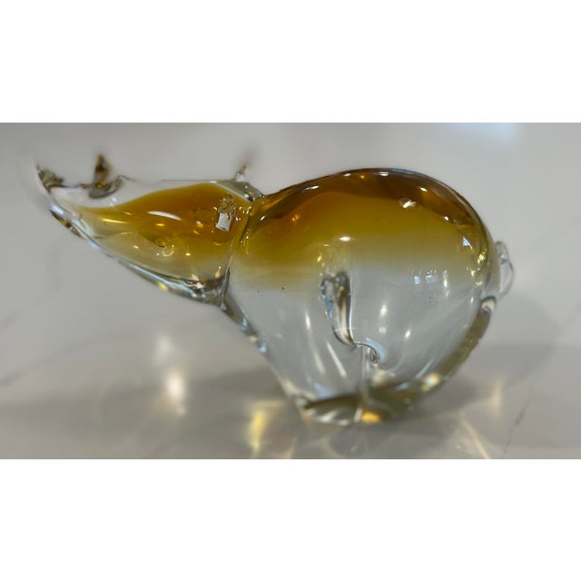 Figurative 1980s Murano Style Amber Glass Rhino Figurine For Sale - Image 3 of 9