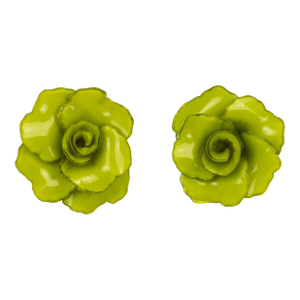 Francoise Montague Green Roses Resin Clip Earrings