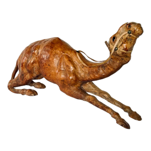 Liberty's London Camel Sculpture With Lovely Aged Leather on Hand Carved Wood