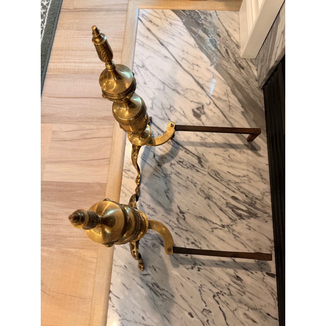 Mid 20th Century Pair of Vintage Japanese Solid Brass Claw Foot Andirons For Sale - Image 5 of 7
