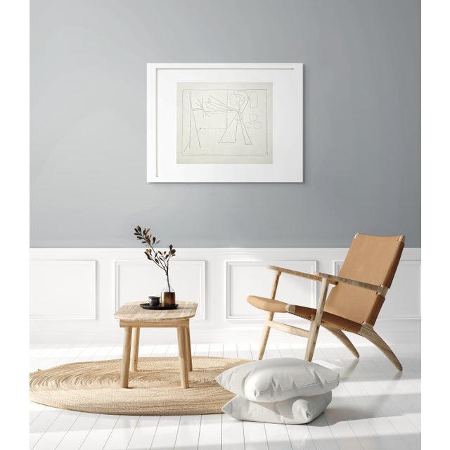 Abstract 35.8 X 29.1 Shadow Box Framed Picasso Style Minimalist Pen Drawing / Neutral Palette For Sale - Image 3 of 10