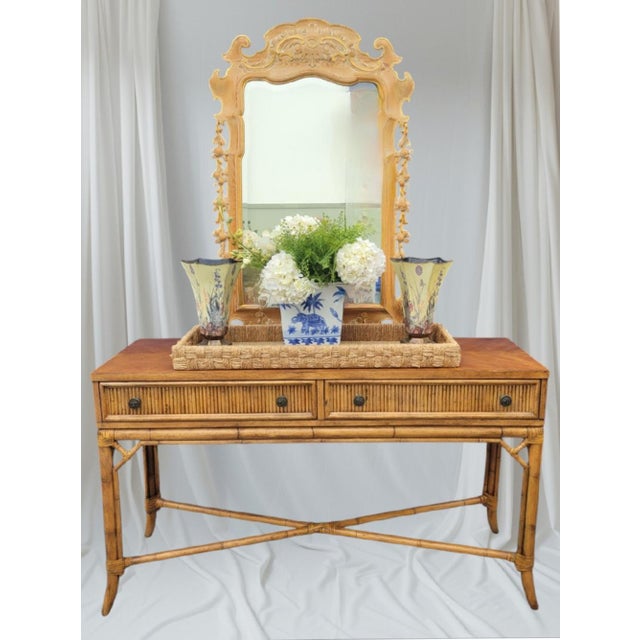 Tan Vintage Carved Wood Rococo Style Berry Leaf Regency Natural Wood Tone Wall Mirror For Sale - Image 8 of 8