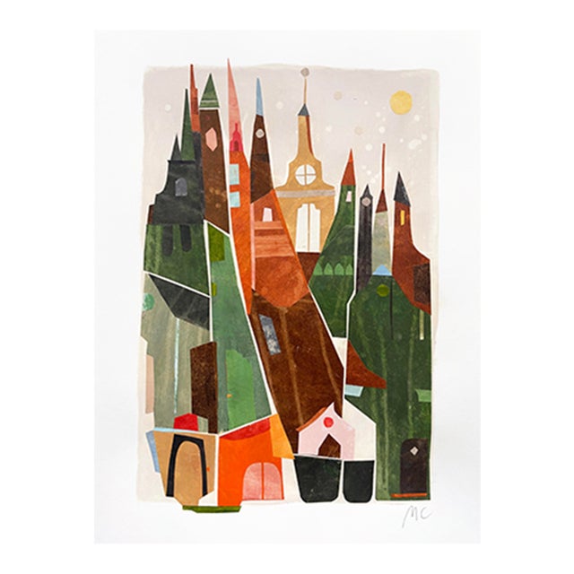 Skyscrapers - Original Architectural Cityscape Mixed Media Collage on Paper by Maria C. Bernhardsson For Sale