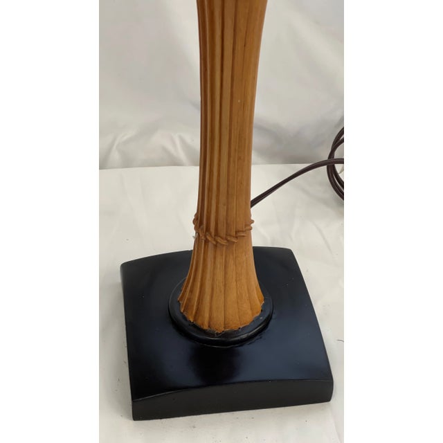 Mid-Century Modern Mid-Century Modern Faux Bamboo Reed Table Lamp With Shade For Sale - Image 3 of 8