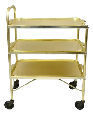 Mid Century Gold Aluminum Metal Folding Rolling Bar Cart Server With 3 Trays