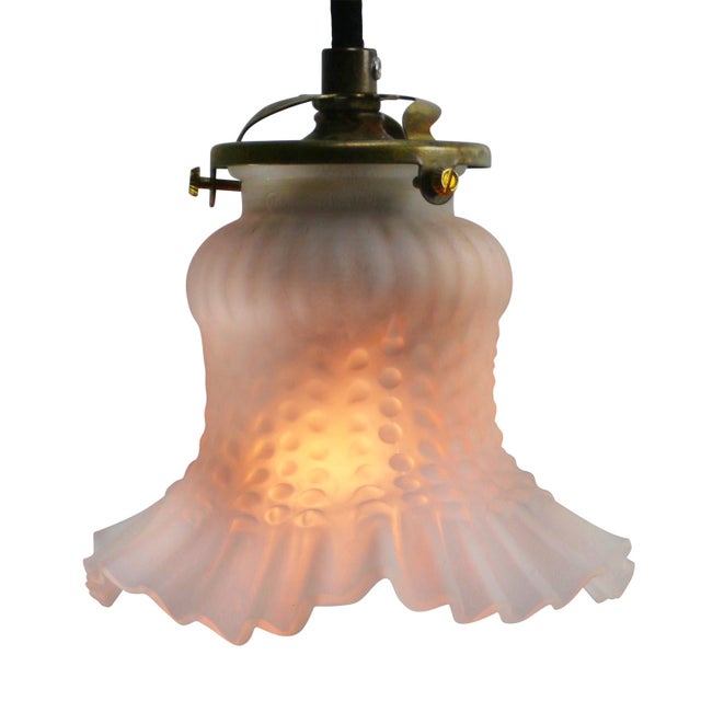 Mid-Century Modern French White Frosted Glass and Brass Pendant Lamp For Sale - Image 3 of 6