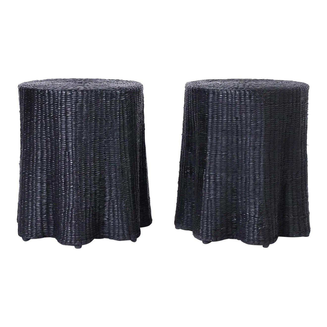 Fs Flores Collection Pair of Black Woven Reed Ghost Drapery Stands ...