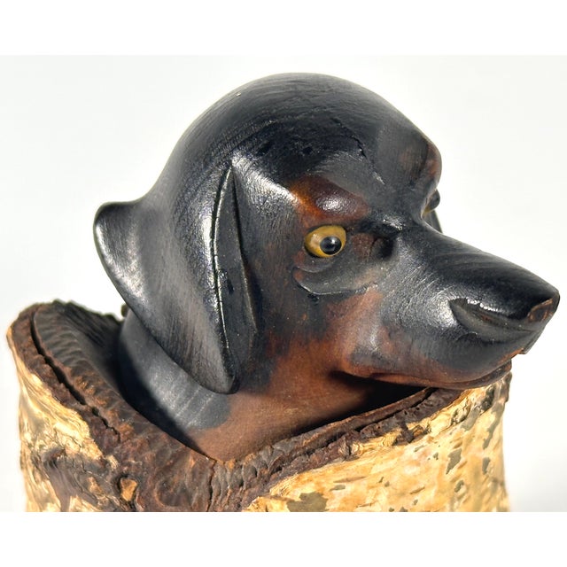 Rare & Original Swiss Black Forest Dog Inkwell for your consideration. The inkwell measures approx. 3 1/2 inches tall, 2...