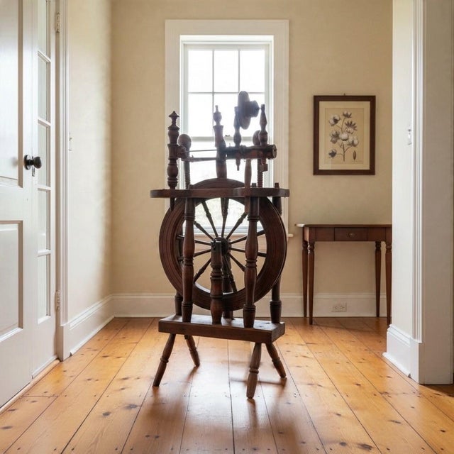 Antique Spinning Wheel 1800s-Castle Style-Primitive-Farmhouse-Textile Decor Art For Sale - Image 9 of 10