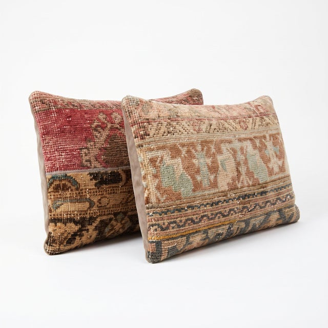 Mid-Century Modern Red Patchwork Rug Pillow Cover 16'' X 24'' - Set of Two For Sale - Image 3 of 4
