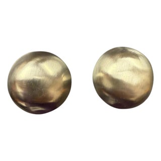 Vintage Les Bernard Large Button Satin Chrome Clip on Earrings, A Pair For Sale