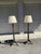 Chinoiserie - reflects Chinese influence, European style. Wooden lamp bases on tripod base with gold paint. Black painted...