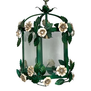Vintage Floral Tole Lantern For Sale