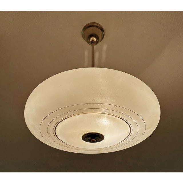Metal Art Deco Pendant Light in Ivory Glass, 1930s For Sale - Image 7 of 18
