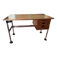 Vintage Modern Desk in Wood and Chromed Metal, 1970s For Sale