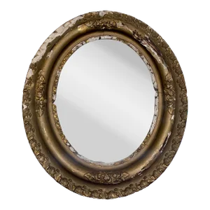 Antique French Baroque Solid Wood & Bronze Painted Oval Wall Mirror