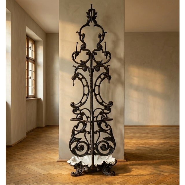 Black Antique Victorian Ornate Cast Iron Hall Stand with Marble Base, 19th Century For Sale - Image 8 of 8