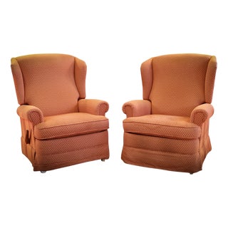 Vintage Recliner Lounge Chairs in Coral Fabric, 2010s, Set of 2 For Sale