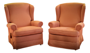 Vintage Recliner Lounge Chairs in Coral Fabric, 2010s, Set of 2