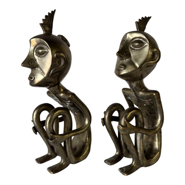 Pair of Vintage African Primitive Tribal Bronze Nude Sculptures For Sale