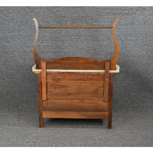 Antique serpentine marble top tiger oak dresser entry table washstand w/towel rack one drawer over two door cabinet...