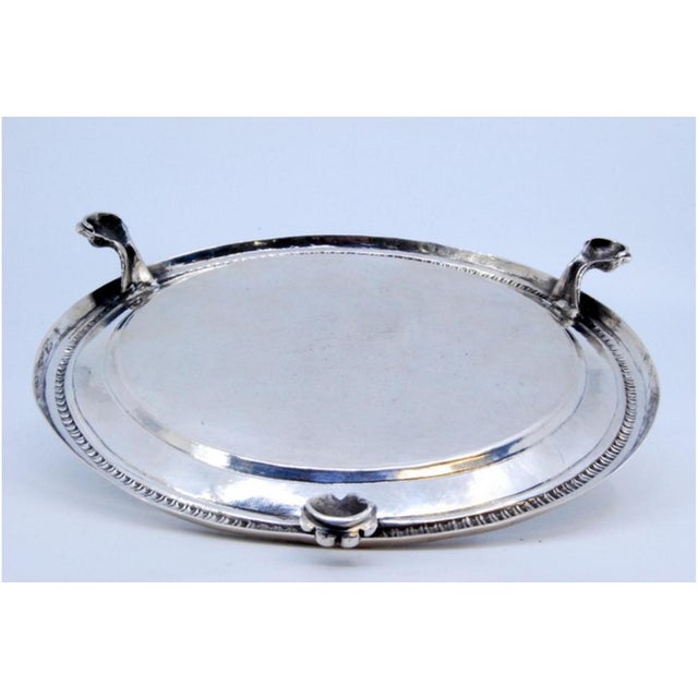 Metal Silver Tray with Raised Frieze Edge and Claw-Shaped Feet For Sale - Image 7 of 9