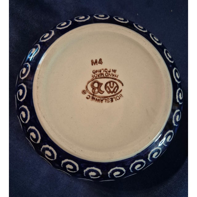 Contemporary Vintage Zakłady Ceramiczne Bolesławiec Polish Pottery Blue Spiral Cereal/Serving Bowl - "M4" Form For Sale - Image 3 of 5