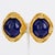 Contemporary French Designer MCL Gilt Metal Clip Earrings With Blue Cabochons - 2 Pieces For Sale - Image 3 of 6