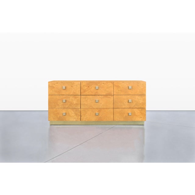 Mid-Century Modern Mid-Century Modern Burl Wood and Brass Dresser by Founders for Thomasville For Sale - Image 3 of 14