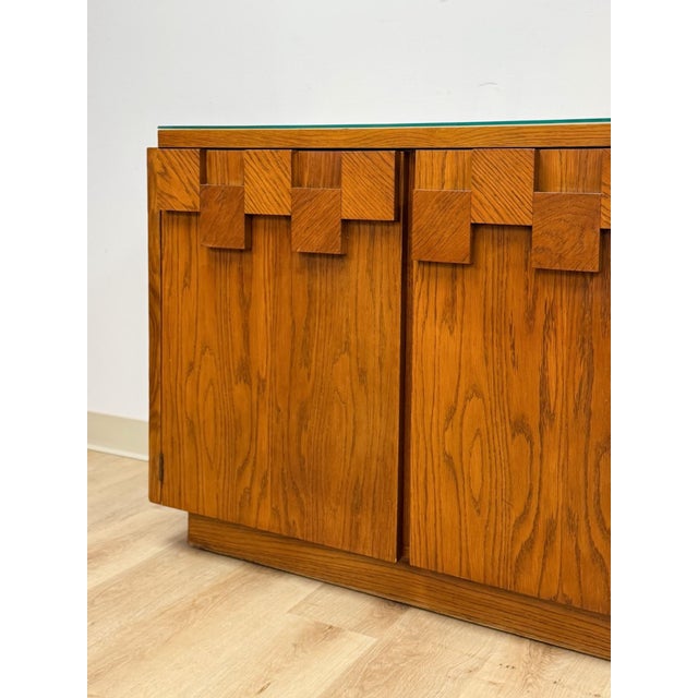 Vintage Buffet Lane Staccato Brutalist MCM Sideboard Collectible Glass Top For Sale - Image 9 of 17