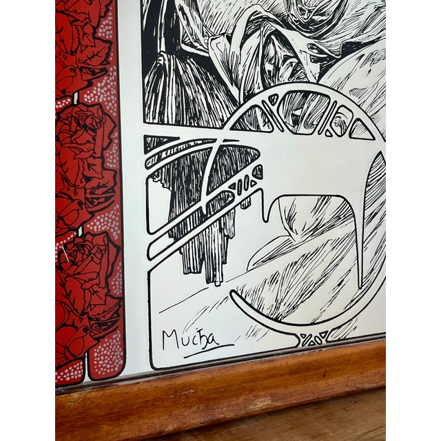 Vintage Art Nouveau Mirror with Christmas Noel Illustration by Alphonse Mucha, 1960s For Sale - Image 9 of 15