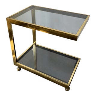 1970s Italian Brass and Smoked Glass Bar Cart For Sale