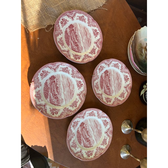 Mid-Century Modern Chattsworth 1792 Pink and White Plates With Hanging Brass Hardware- Set of 4 For Sale - Image 3 of 7