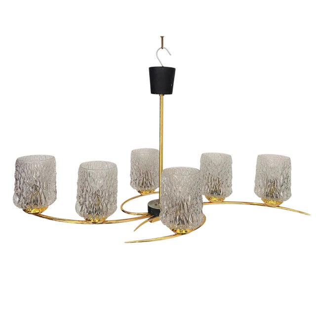 1960s Vintage French Pendant Light in Brass and Glass, 1960s For Sale - Image 5 of 12