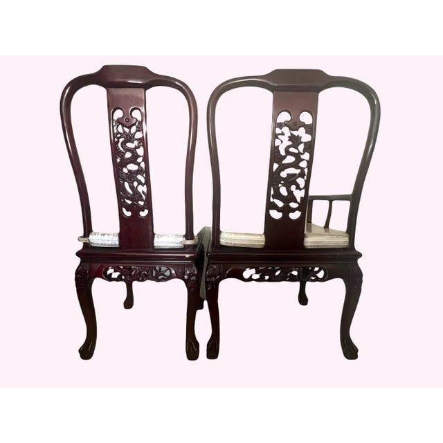 Wood Vintage Mother of Pearl and Solid Rosewood Inlaid Asian Chinoiserie Dining Set for 8 People, (10 Pieces Table and Chairs) For Sale - Image 7 of 12