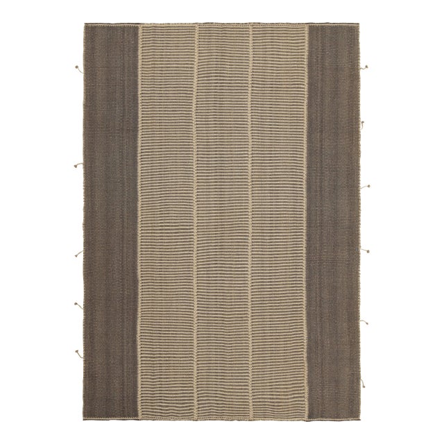 Rug & Kilim’s Contemporary Kilim With Textural Beige and Brown Stripes For Sale