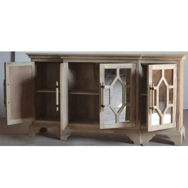 Coastal Coastal Carved Mirror Door Credenza For Sale - Image 3 of 3