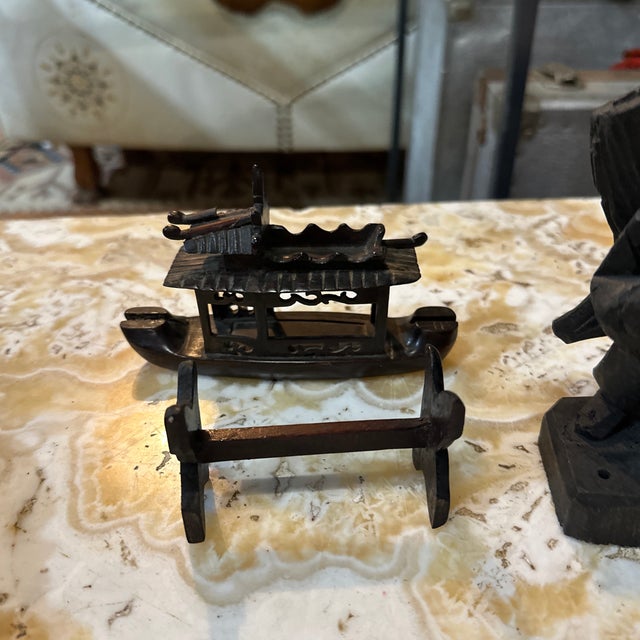 Vintage Instant Collection of Wooden Asian Figures and Ship on Stand- Set of 6 For Sale In Atlanta - Image 6 of 8