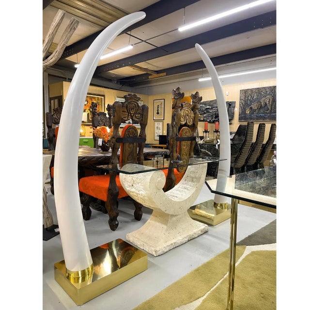 Contemporary Arched Tessellated Stone Base Console Table With Glass Top For Sale - Image 3 of 12