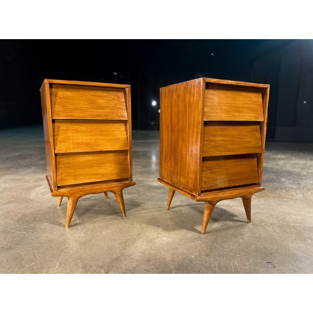 Brown Architectural Pair of Brazilian Modern Side Tables With Drawers in Ivory Wood, 1950s For Sale - Image 8 of 13