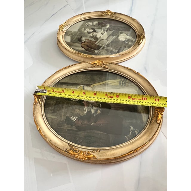 Wood Vintage Ca 1950s, 18th Century Francis Wheatley’s ‘Cries of London’, Colored Engraving’s Prints in Oval Gilt Frames, a Set of 2 For Sale - Image 7 of 8