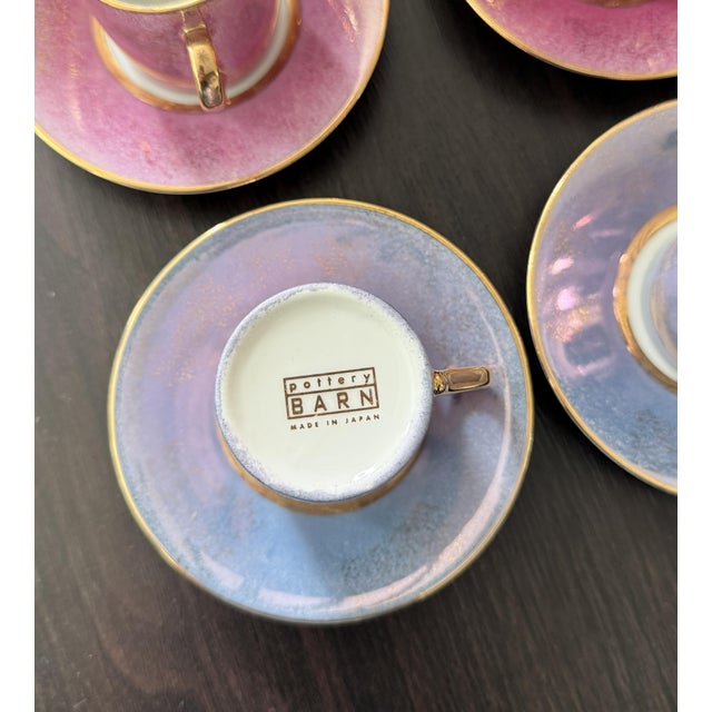 Gold Rare Complete 1990s Pottery Barn Japanese Iridescent Demitasse Set — 16 Pieces For Sale - Image 8 of 11