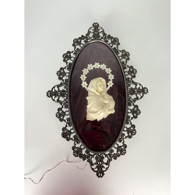 Antique Madonna with Illuminated Starry Sky and Bronze Frame, 1950s For Sale - Image 13 of 13