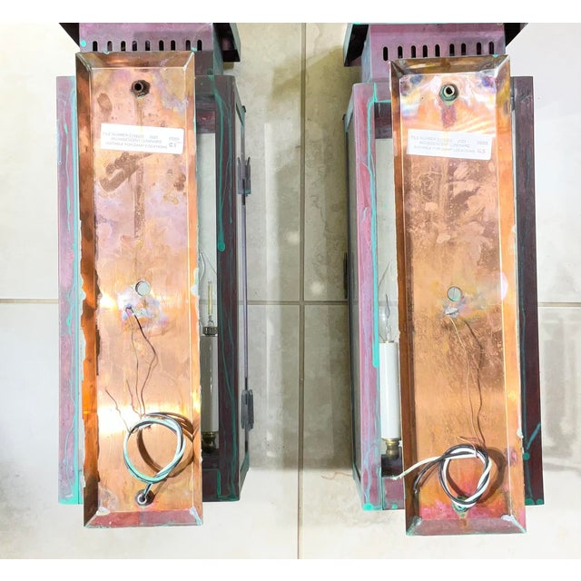 Large Stunning Pair of Solid Copper Wall Lanterns For Sale - Image 13 of 16