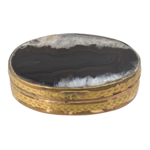 Mid 19th Century Vintage Victorian Brass & Agate Snuff Trinket Box