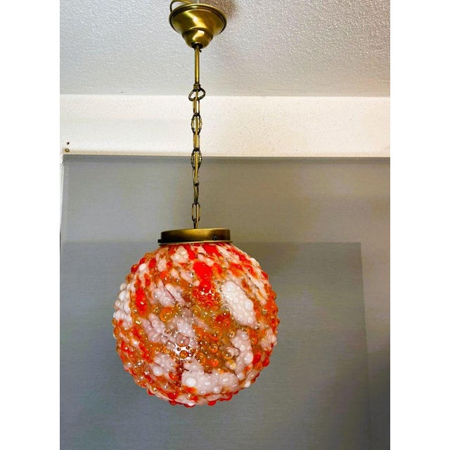 Large Portuguese Red Splatter Bubble Glass Pendant attributed to Marinha Grande, 1960s For Sale - Image 13 of 13