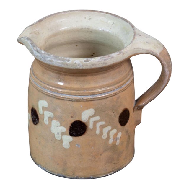 19th Century French Terracotta Pottery Pitcher With Floral Décor For Sale