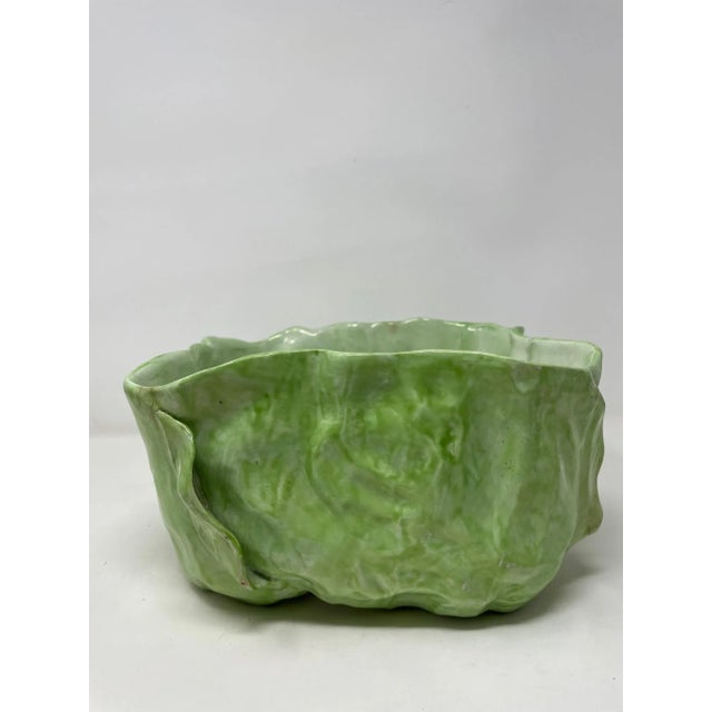 Chartreuse Wannopee Lettuce Leaf, Trade Mark, Majolica 1901-1903 Pottery Bowl For Sale - Image 8 of 11
