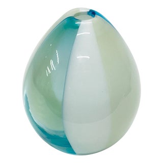 Vase in Gradient Teal, White and Green Murano Glass attributed to Salviati, Italy, 1970s For Sale