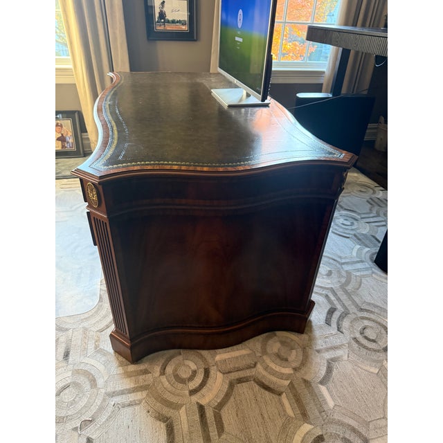 Wood Late 20th Century Maitland Smith French Regency Louis XVI Flame Mahogany Serpentine Desk For Sale - Image 7 of 14